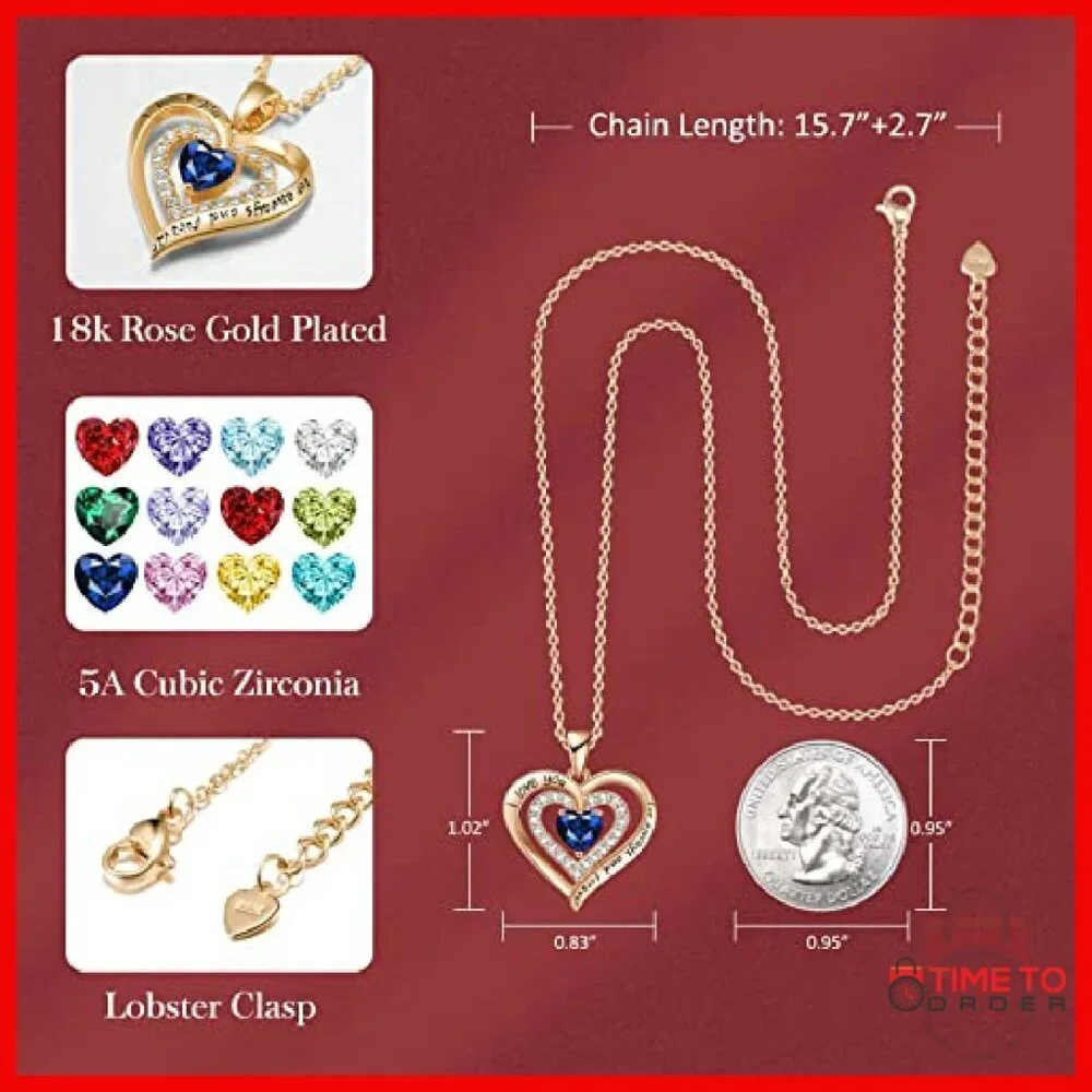 Sterling Silver Double Heart Birthstone Necklace 18+10 Inch